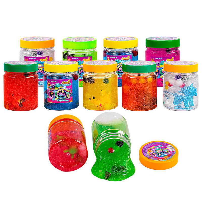 гр Слайм з іграшкою 61405 (36) "Пані Булька", ЦІНА ЗА 1 ШТ, 6 кольорів, велика банка, 200 г, помпони, ароматизований, МІКС ВИДІВ