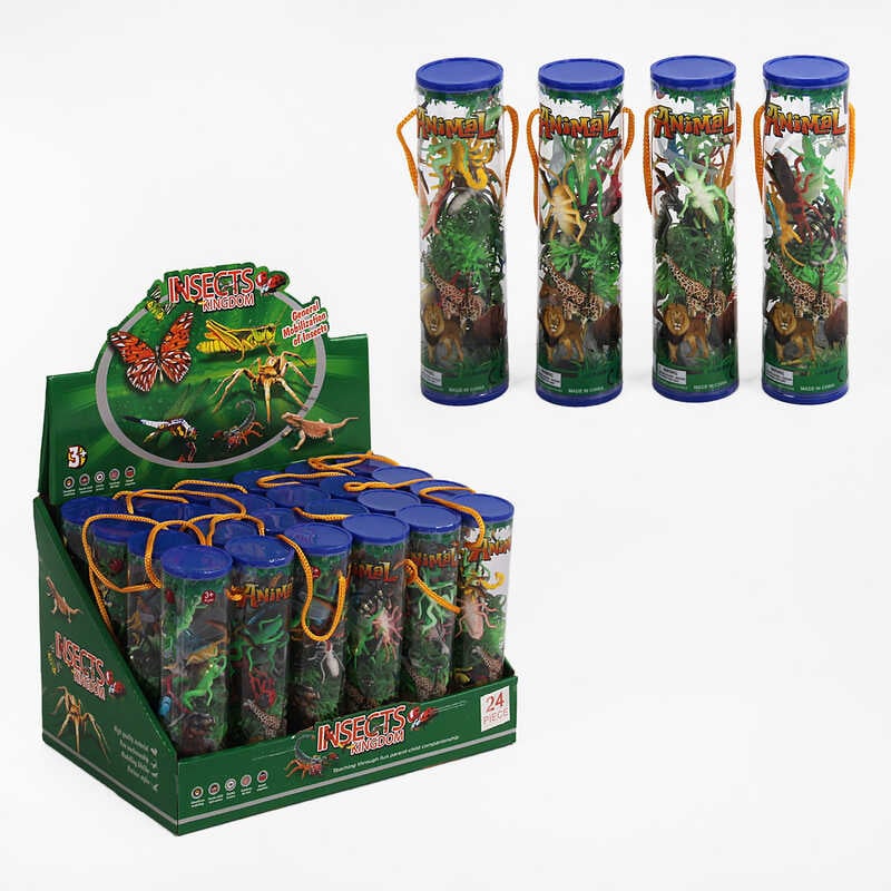 Набір тварин 893 (12/2) "Світ комах", кущі, каміння, тубус, ЦІНА ЗА 24 ШТУКИ В БЛОЦІ, в коробці