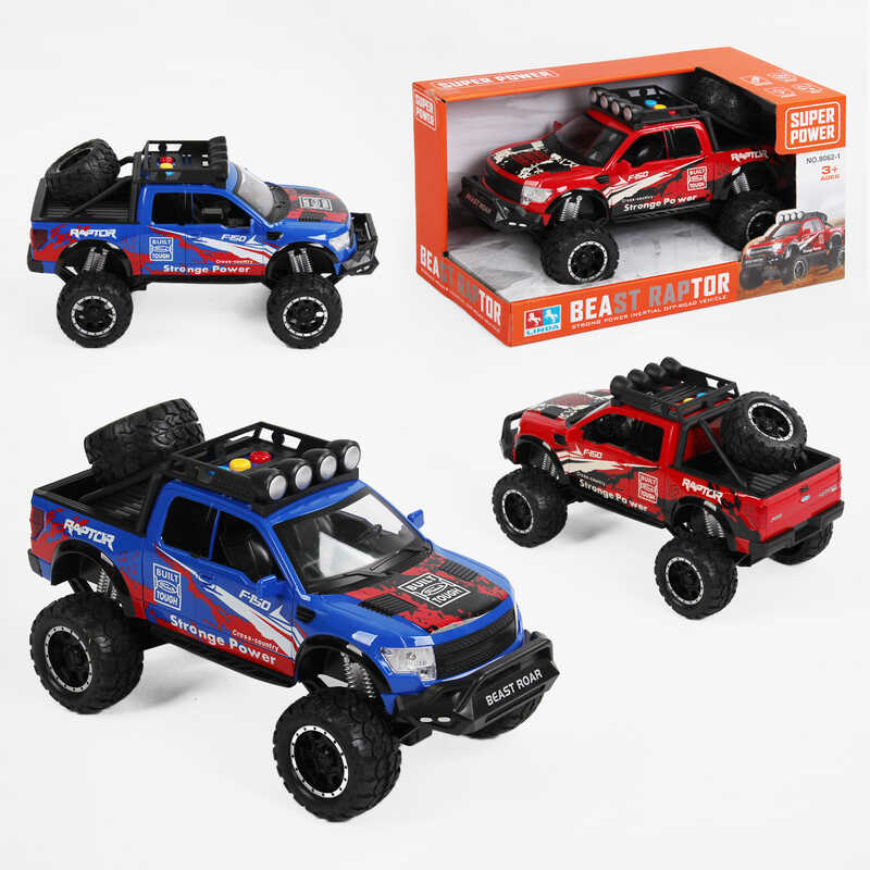 Машина 8062-1 (24/2) 2 кольори, звук, підсвічування, інерція, гумові колеса, в коробці