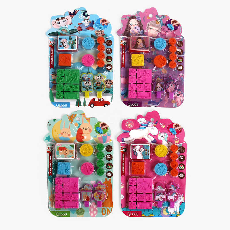 Набір печаток С 66498 (624) 4 види, гумові, ємність з фарбою, на листі, ВИДАЄТЬСЯ ТІЛЬКИ МІКС ВИДІВ