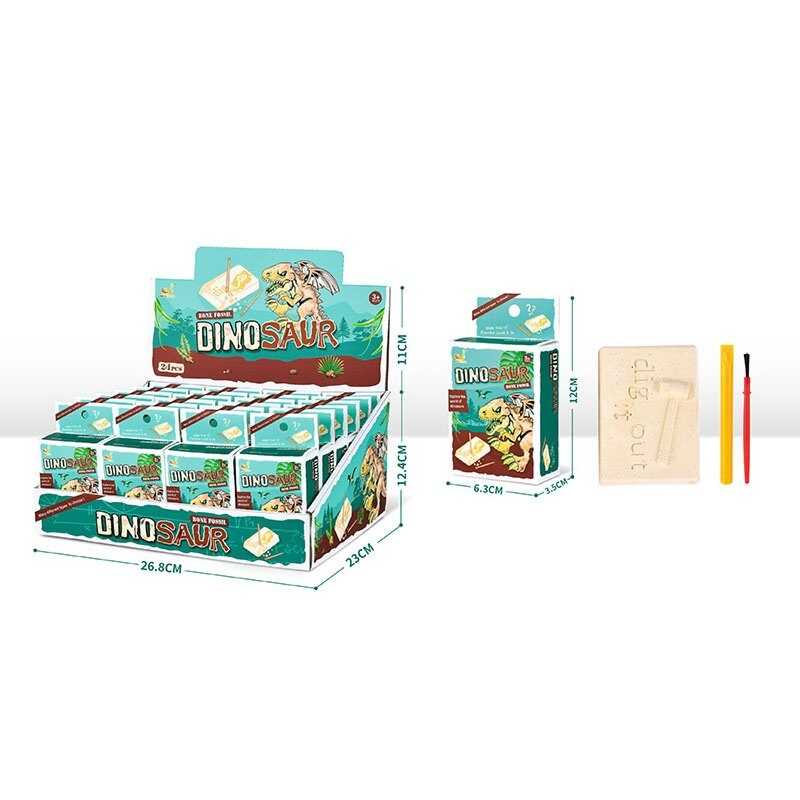 Розкопки AT 670-1 (12/2) гіпсовий брусок, скелет динозавра, щіточка та долото, ЦІНА ЗА 24 ШТУКИ В БЛОЦІ, в коробці