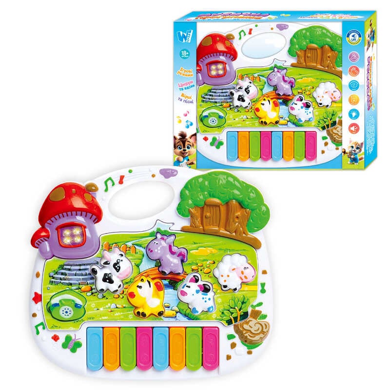 Музичне піаніно 18126 (96/2) "WToys", ОЗВУЧУВАННЯ УКРАЇНСЬКОЮ МОВОЮ, пісні, казки, цифри, звуки тварин, підсвічування, в коробці