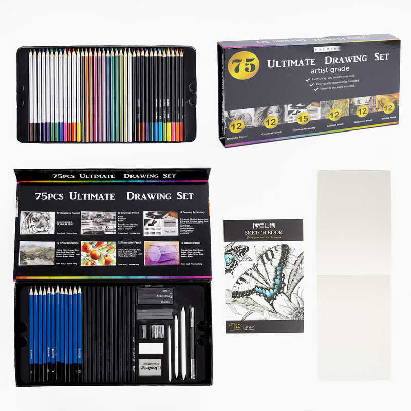 Набір для малювання C 66711 (16) 75 елементів, олівці, стирачки, стругачки, скетчбук, в коробці