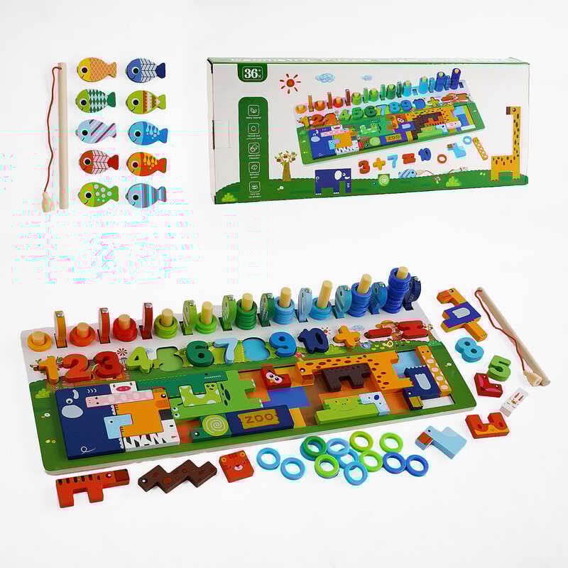 Логічна дерев’яна дошка C 65715 (36) кілочки, сортер, пазли магнітна риболовля, в коробці
