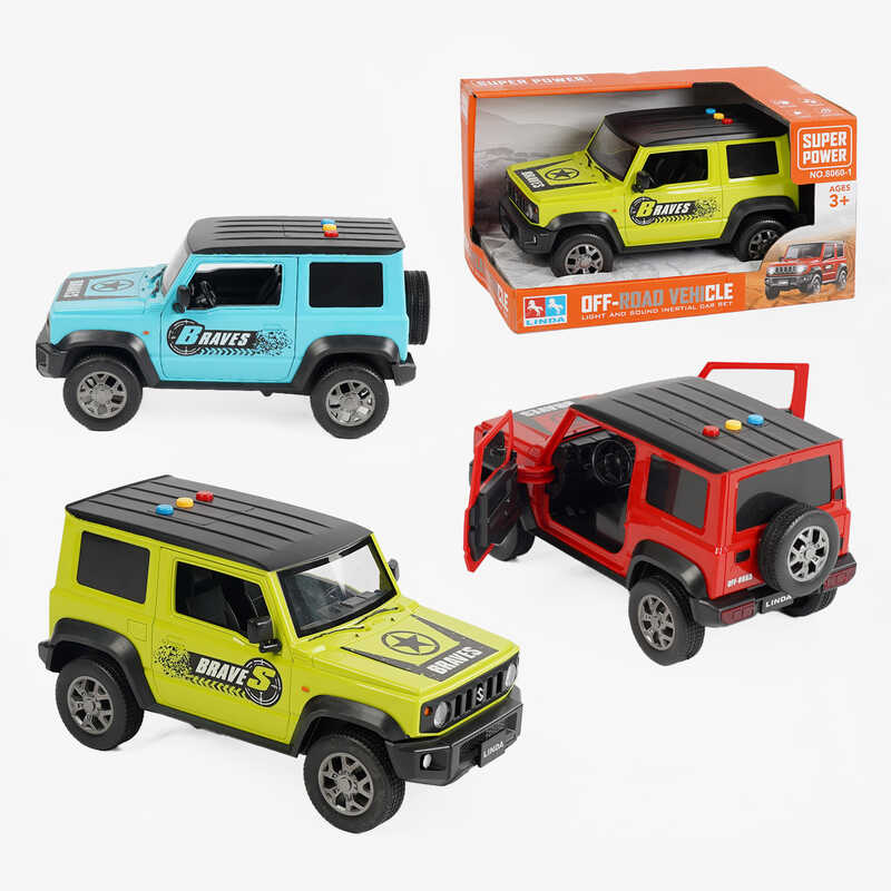 Джип 8060-1 (36/2) 3 кольори, інерційний механізм, підсвічування, звуки, гумові шини, в коробці, ВИДАЄТЬСЯ ТІЛЬКИ МІКС ВИДІВ