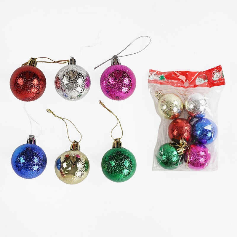 Новорічні прикраси C 67979 (400) 6 штук, кульки, D= 4 см, у пакеті 