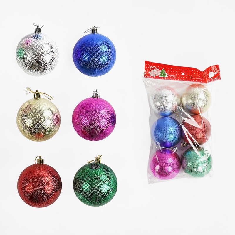 Новорічні прикраси C 67984 (80)  6 штук, кульки, D= 8 см, у пакеті