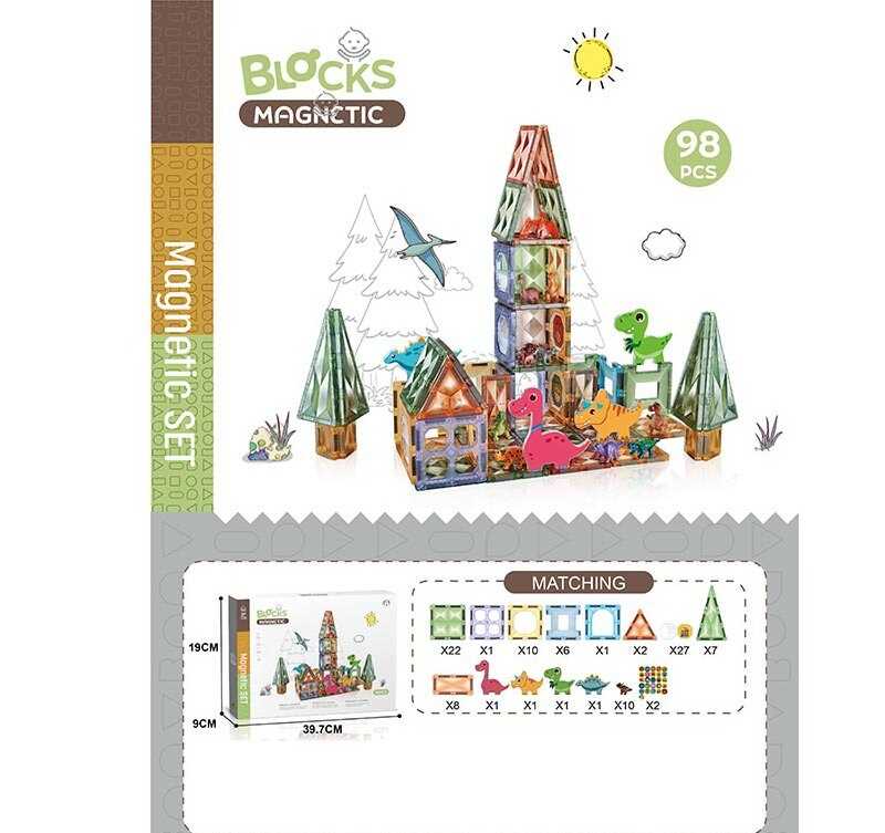 Магнітний конструктор CH 1198 (12) “Парк динозаврів”, 98 деталей, в коробці