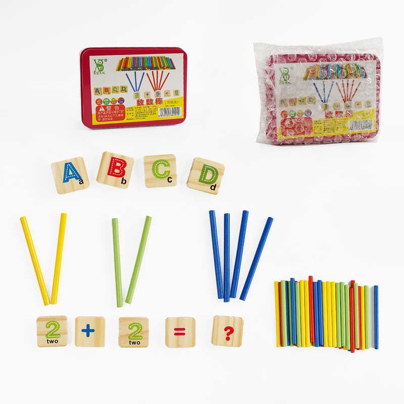 Дерев’яна математика C 65792 (120) палички для лічби, цифри та букви, металева коробка, у пакеті