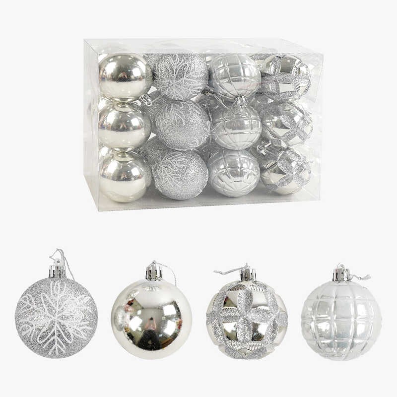 Новорічні прикраси C 67630 (30) 24 штук, кульки, D = 5,5  см, у слюді