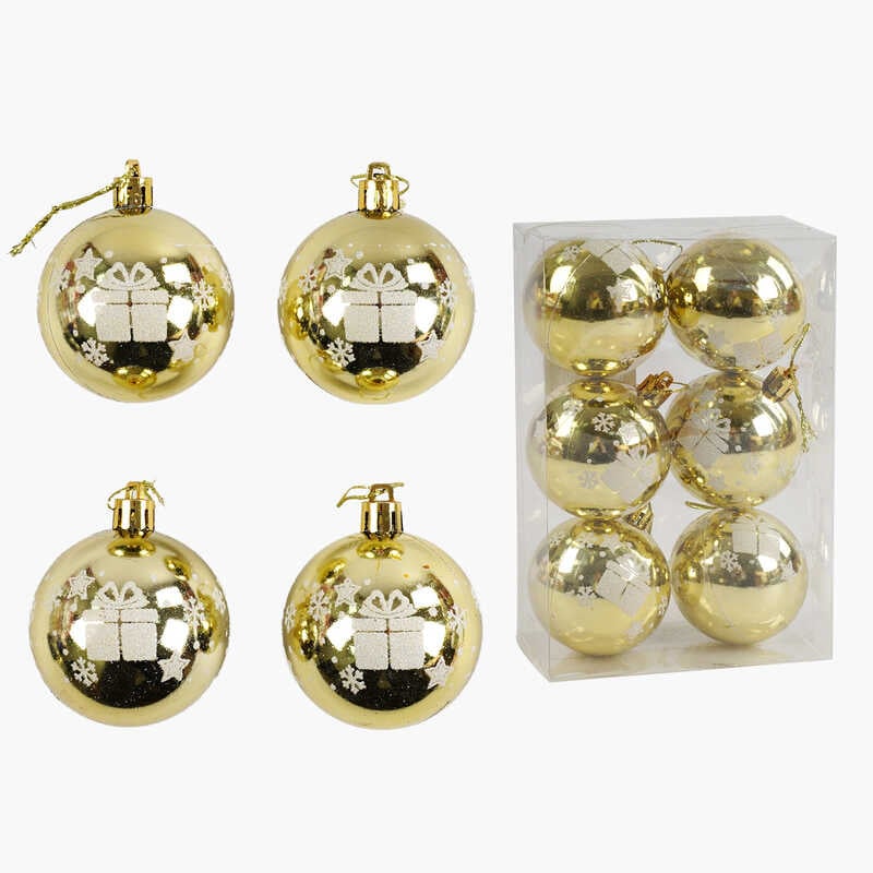 Новорічні прикраси C 67672 (120) 6 штук, кульки, D = 5,5 см, у слюді