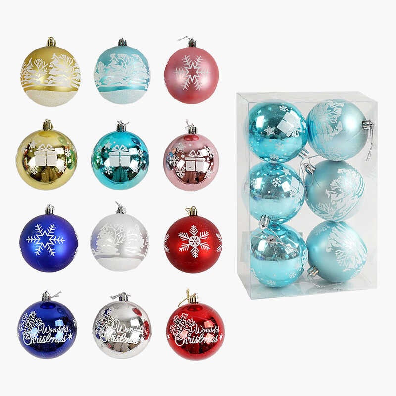 Новорічні прикраси C 67679 (64) 6 штук, кульки, D = 7,5 см, у слюді, ВИДАЄТЬСЯ ТІЛЬКИ МІКС ВИДІВ