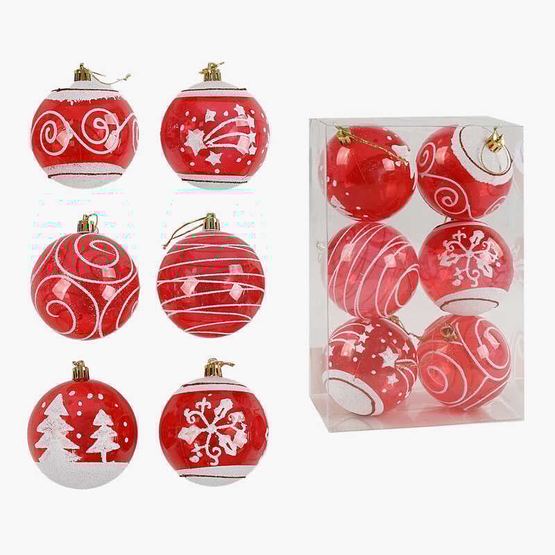 Новорічні прикраси C 67702 (64) 6 штук, кульки, D = 7,5 см, у слюді