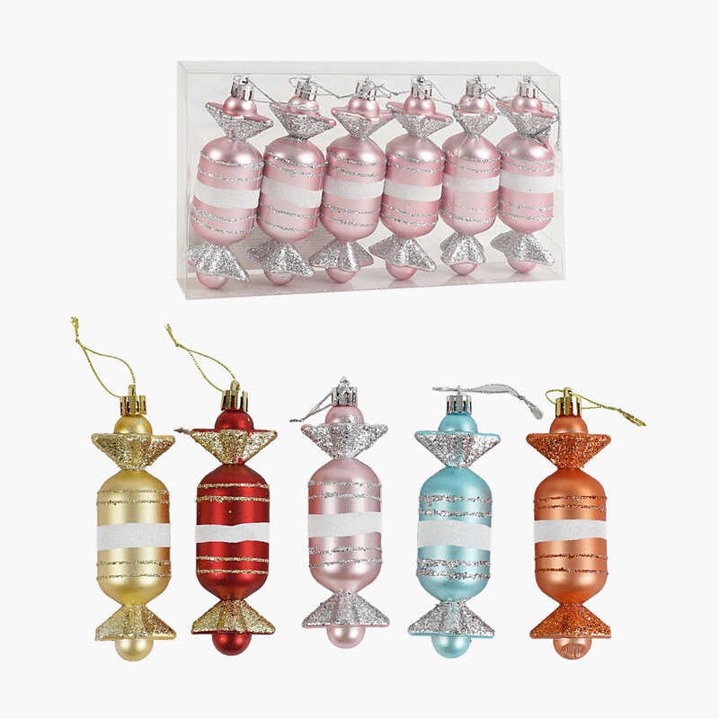 Новорічні прикраси C 67716 (150) 5 видів, “Цукерки”, 6 штук, висота 12 см, у слюді, ВИДАЄТЬСЯ ТІЛЬКИ МІКС ВИДІВ