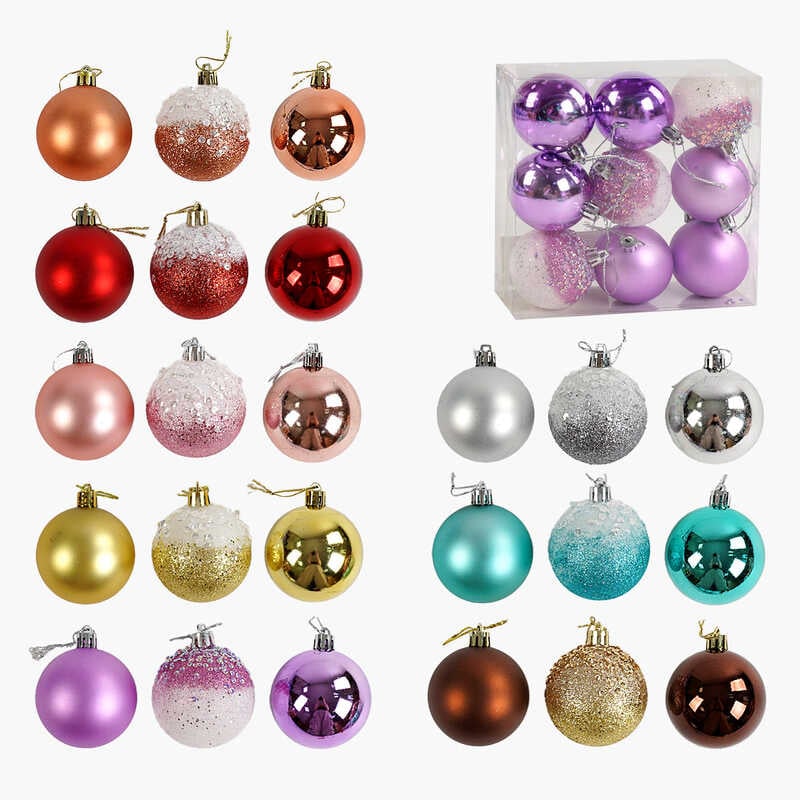 Новорічні прикраси C 67746 (80) 9 штук, кульки, D = 6 см, у слюді, ВИДАЄТЬСЯ ТІЛЬКИ МІКС ВИДІВ