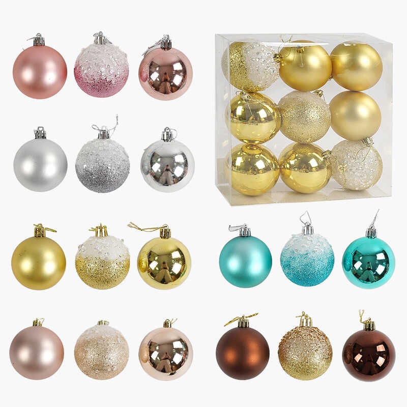 Новорічні прикраси C 67747 (32) 9 штук, кульки, D = 7 см,  ВИДАЄТЬСЯ ТІЛЬКИ МІКС ВИДІВ, у слюді