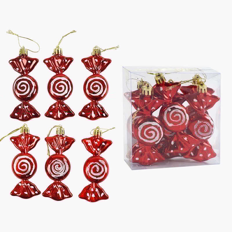 Новорічні прикраси C 67178 (240)“Цукерки”, 6 штук, висота 11 см, у слюді