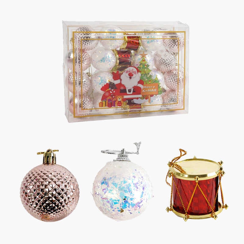Новорічні прикраси C 67325 (72) 21 штука, кульки, барабани, D = 4,5 см, у слюді