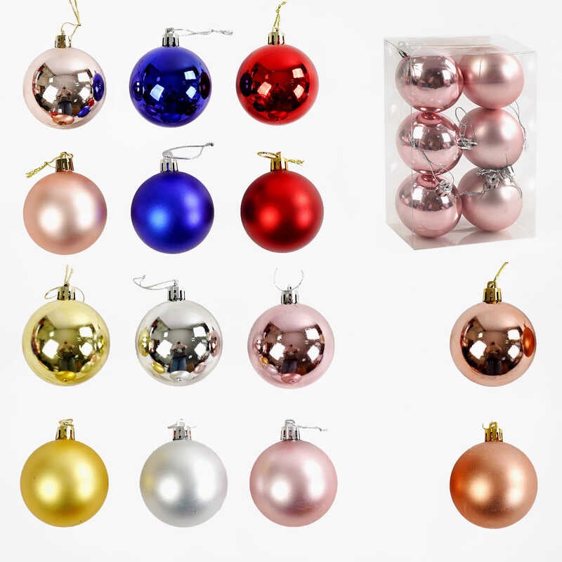 Новорічні прикраси C 67641 (120) 7 видів, кульки, D=6 см, у слюді, ВИДАЄТЬСЯ МІКС ВИДІВ