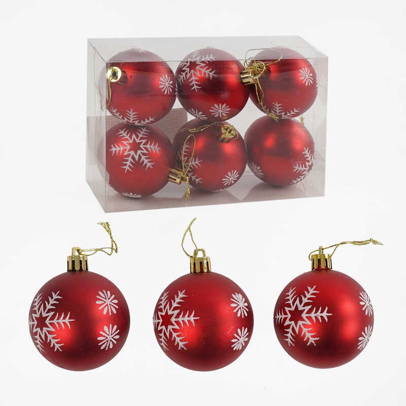 Новорічні прикраси C 67671 (120) 6 штук, кульки, D=6 см, у слюді