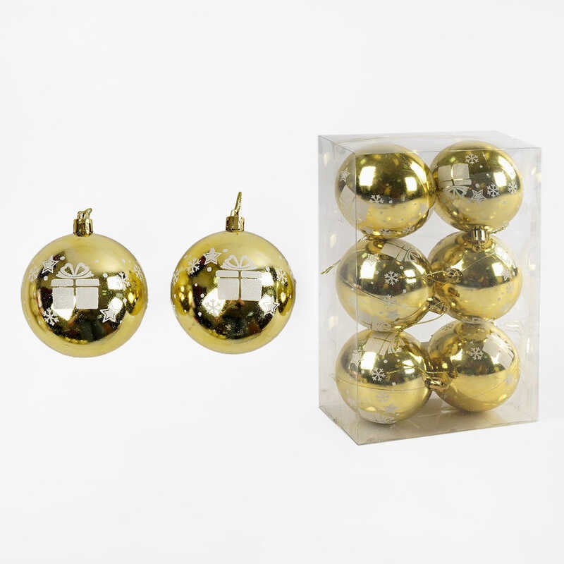 Новорічні прикраси C 67688 (64) 6 штук, кульки, D=8 см, у слюді