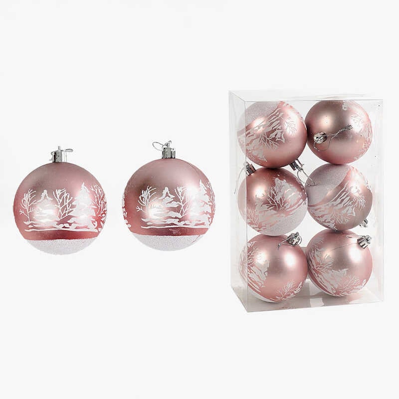 Новорічні прикраси C 67691 (64) 6 штук, кульки, D = 7,5 см, у слюді