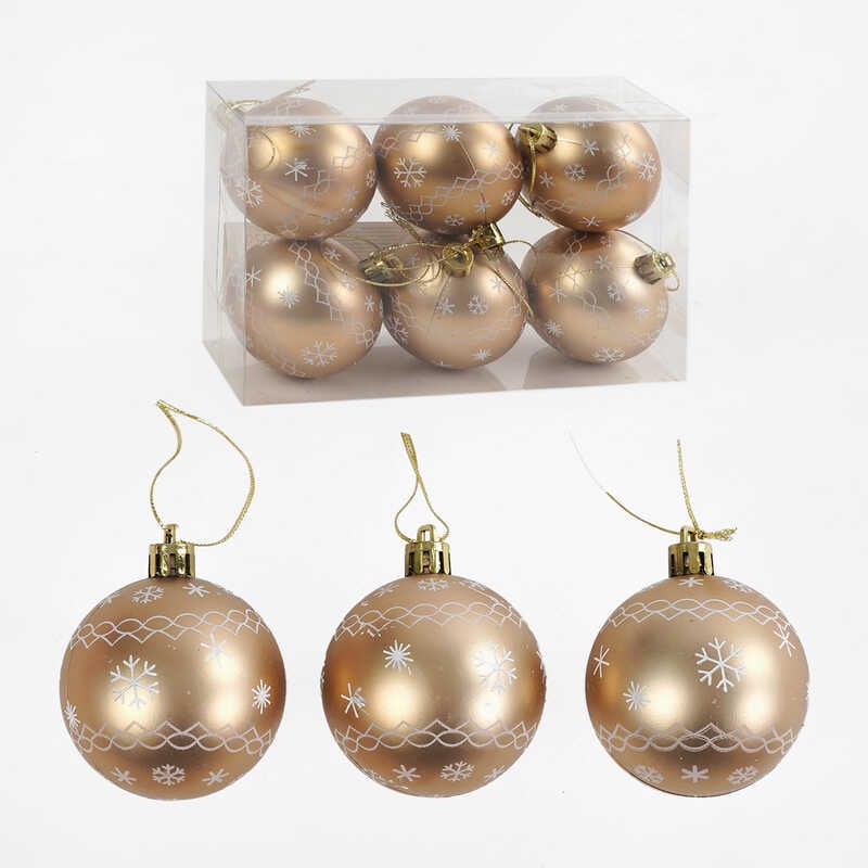 Новорічні прикраси C 67701 (120) 6 штук, кульки, D=6 см, у слюді