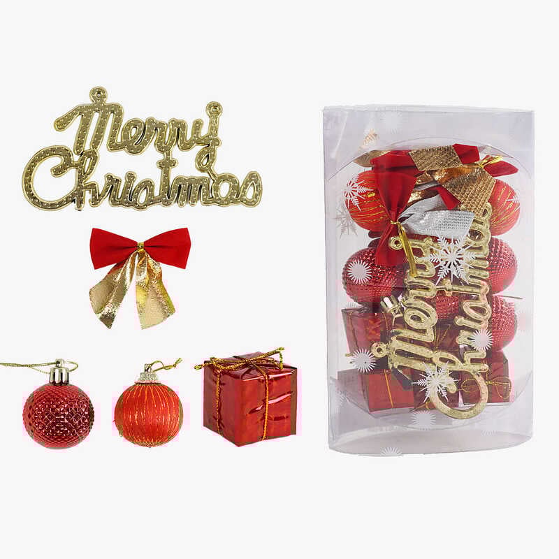 Новорічні прикраси C 67441 (180) 19 штук, кульки, подарунки, барабани, D=4 см, у слюді