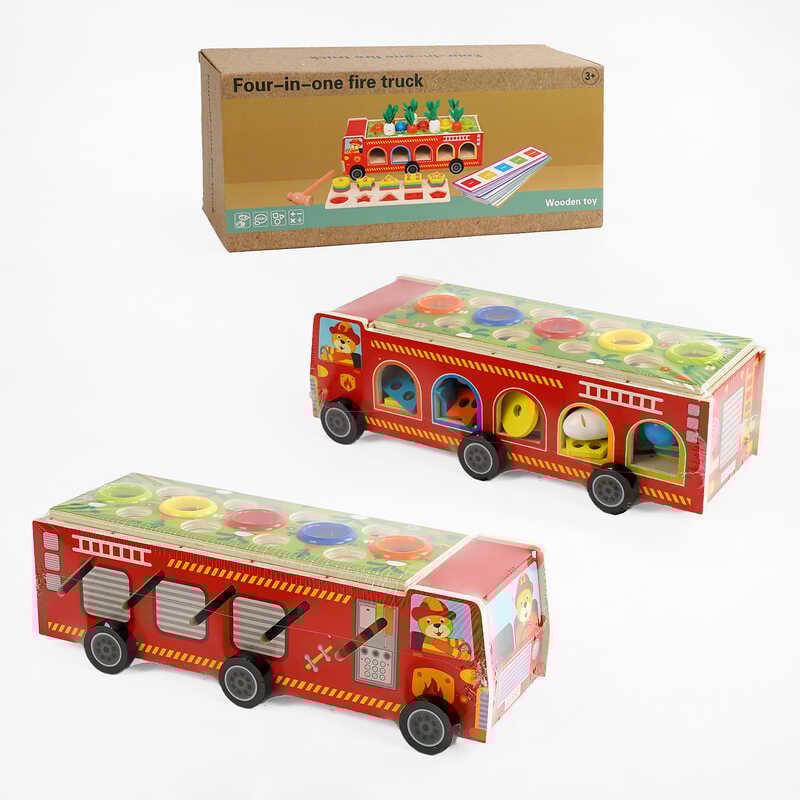 Машина логічна C 68271 (12) дерев`яна, стукалка, гра “Грядка з морквинками”, сортер, знімні ігрові панелі, картки із завданнями