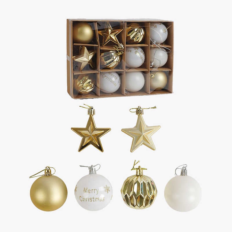 Новорічні прикраси C 67501 (60) 14 штук, кульки, D = 6 см, зірочки, в коробці