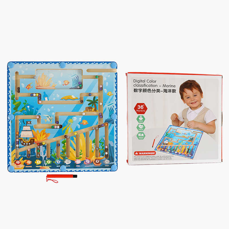 Дошка логічна С 68357 (30) дерев`яна, "Океан", магнітна паличка, кульки, назви кольорів англійською, в коробці 