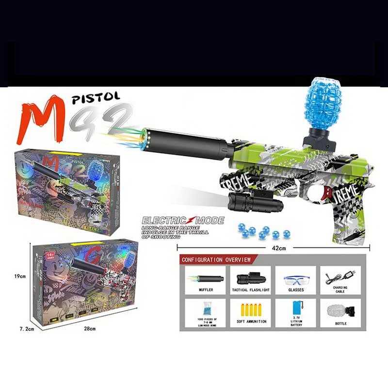 Пістолет G 920-4 D (36) стріляє орбізами та м'якими патронами, автоматичний принцип, акумулятор 3.7 V, окуляри, USB-кабель, в коробці