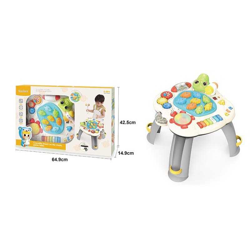 Ігровий музичний столик 2601 (5) піаніно, звукові ефекти, підсвічування, мелодії та пісні, англійські слова та фрази, стукалка, гра на реакцію, регулювання гучності, рухомі шестерні, 2 брязкальця, пальчикові ігри, в коробці