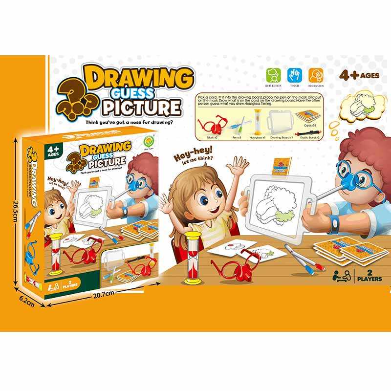 Розважальна гра 1210 (84/2) “Малюй носом”, 2 окулярів, дощечка для малювання, 8 маркерів “пиши-витирай”, пісочний годинник, картки, в коробці