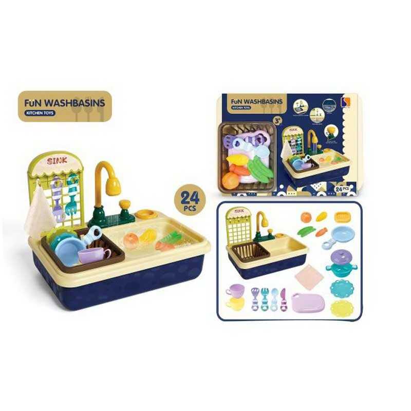 Мийка 8763 A (24) 24 елементи, кран на батарейках, сушка, посуд, ганчірка, на листі 