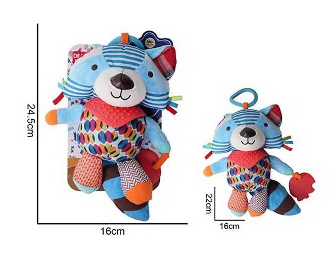 Брязкальце 688 M83 (96) "Єнот", текстильне, 2 прорізувачі, шумливі вушка, кільце для підвішування, в пакеті