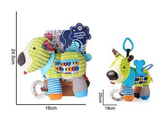 Брязкальце 688 M85 (96) "Песик", текстильне, кульки, 2 прорізувачі, шумливі ніжки, кільце для підвішування, в пакеті