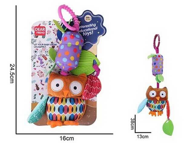 Брязкальце 688 M104 (120) "Сова", текстильне, мелодія вітру, прорізувач, кріплення для підвішування, в пакеті