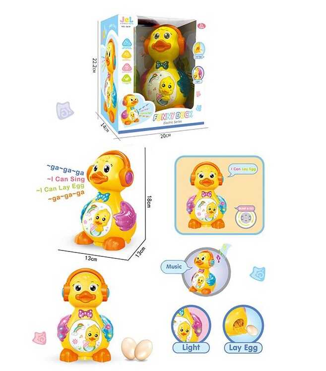 Музичне каченя 0619 (40/2) підсвічування, пісенька англійською, колесо вільного ходу, несе яйця, в коробці