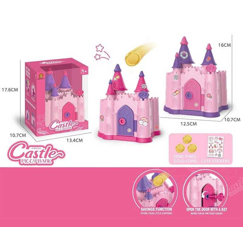 Скарбничка ZH 998-63 (120/2) "Замок", зачиняється на ключик, 3 монетки, наліпки, в коробці