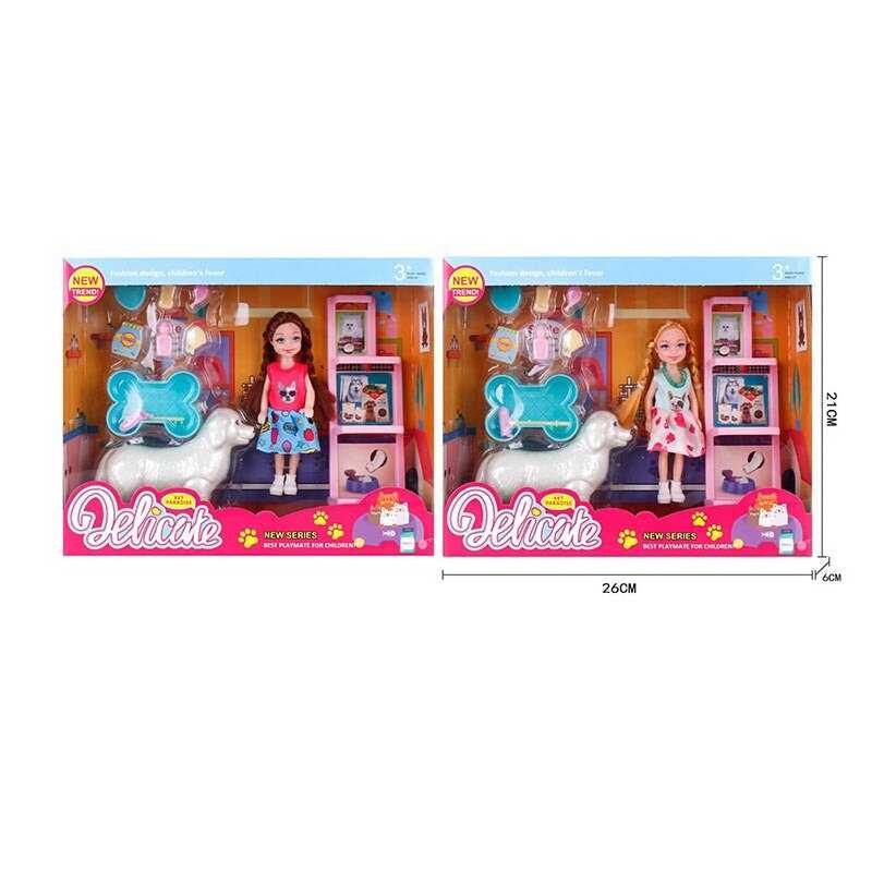 Лялька L 5-38 (96/2) 2 види, висота: 14 см, собака, аксесуари, полички, в коробці 