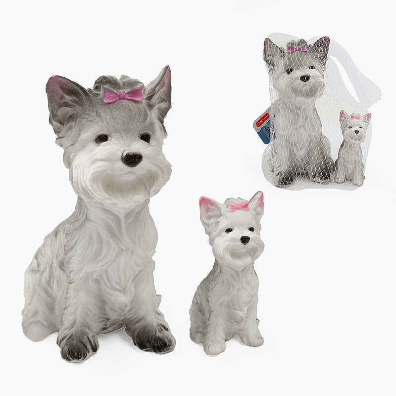 Песики 907-11 (288/2) гумові, висота 18см та 9см, пискавки, сидяче положення, у сітці