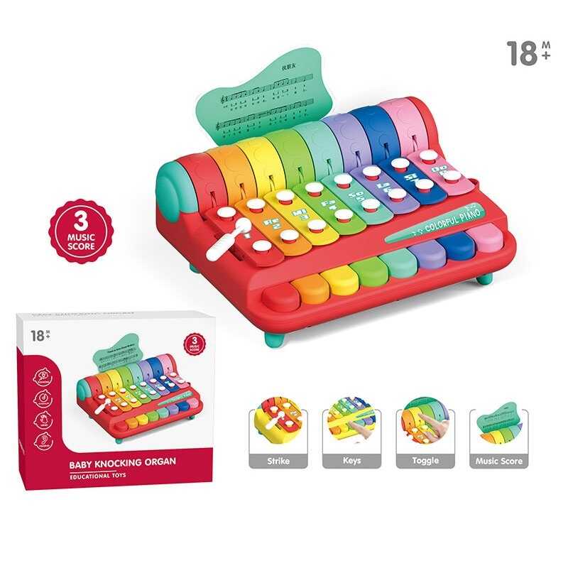 Ксилофон YL 1022-38 ШТРИХ=90185 (24) 8 металевих пластин, 3 способи гри: стукання, натискання кнопок, обертання кілець, 3 листи з нотами, в коробці