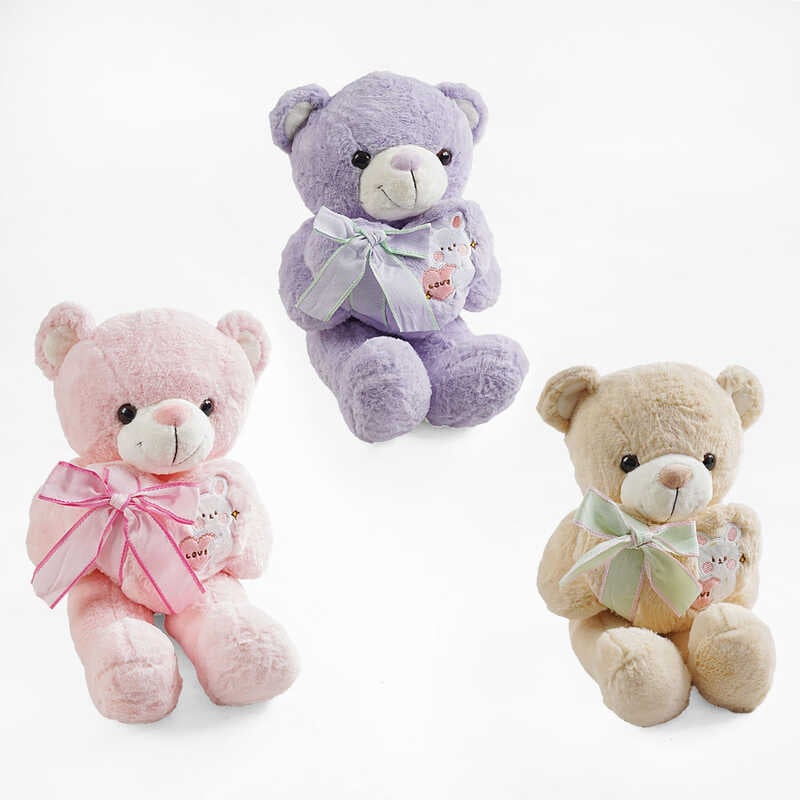 М`яка іграшка M 18114 (56) "Ведмедик", 3 види, висота 50см, сердечко з бантиком, ВИДАЄТЬСЯ ТІЛЬКИ МІКС ВИДІВ