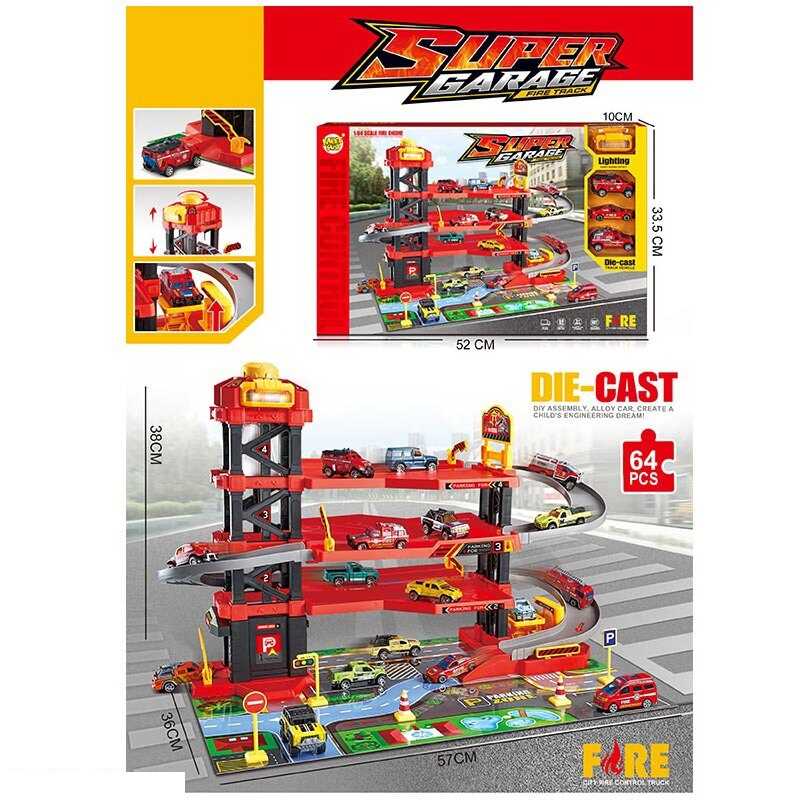 Трек MH 162 (16/2) 64 елементи, 3 машинки, механічний підіймач, підсвічування, звук, на батарейках, наліпки, в коробці