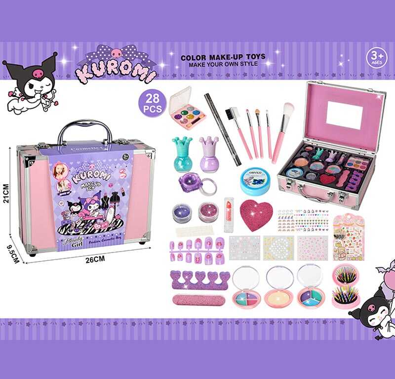 Набір косметики 768-71 C (48/2)  тіні, глітер, блискітки, щітка для волосся, аксесуари для манікюру, лак, олівець, блиск, пензлики для макіяжу, у валізі