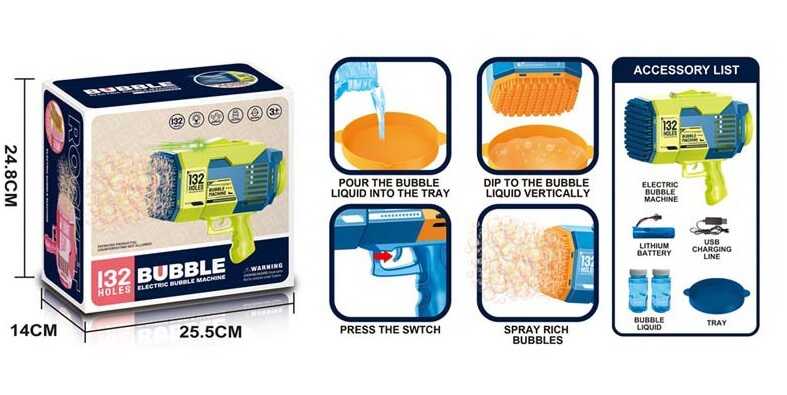 Пістолет з мильними бульбашками KB 1141 (24) акумулятор 3.7 V, підсвітка, мильний розчин, USB кабель, тарілочка, в коробці