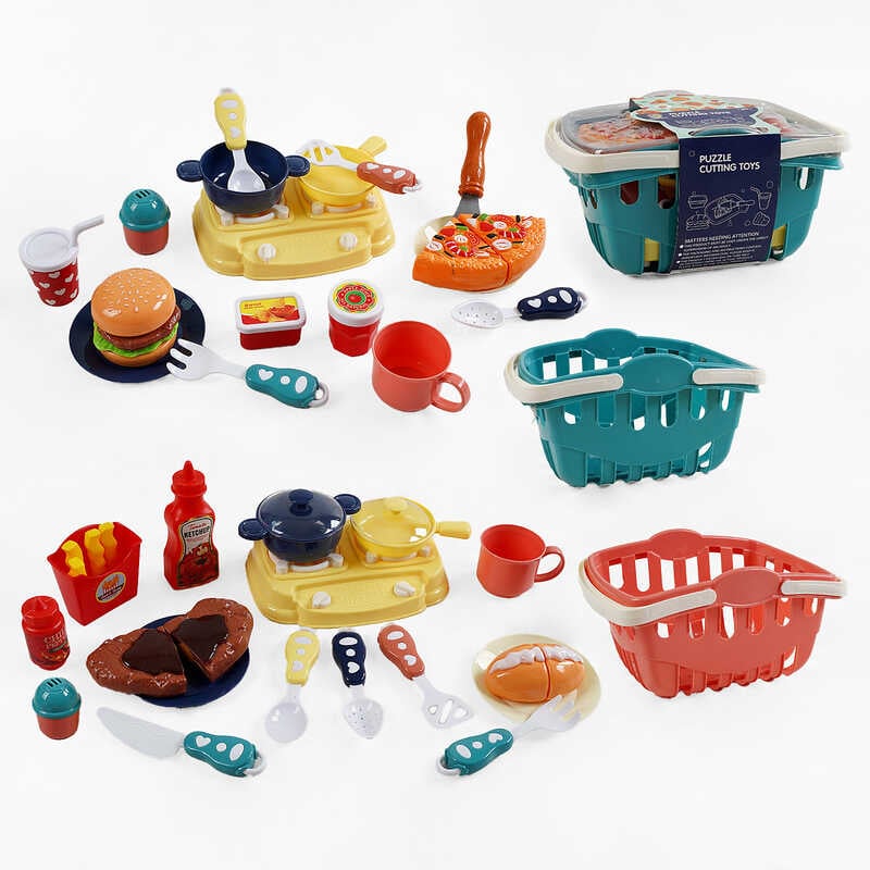 Набір продуктів 848-226 (48/2) 2 види, посуд, ніж, плита, продукти на липучках, в кошику 