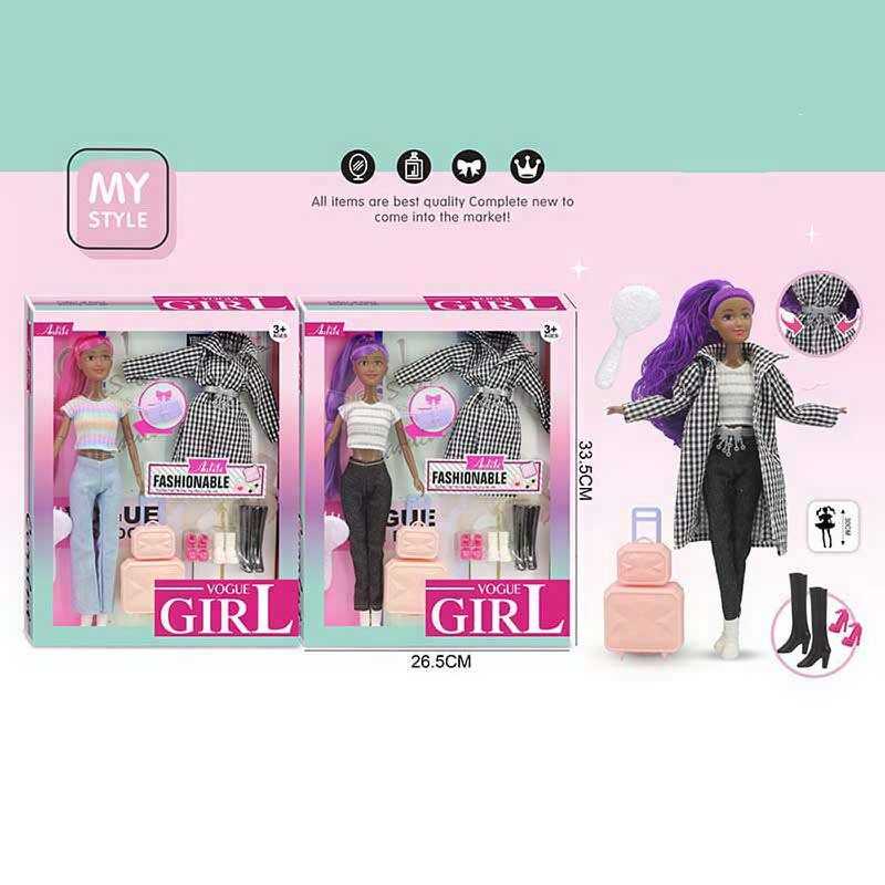 Лялька WX 257-4 (48/2) 2 види, 30 см, аксесуари, валізка, гребінець, шарнірні суглоби, знімний одяг, прошите волосся, в коробці 