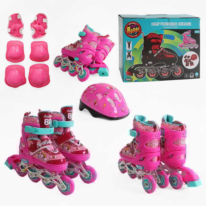 Ролики 10588-S розмір 28-31 (6) колеса PVC, устілка 17 - 19 см, ПЕРЕДНЄ КОЛЕСО СВІТЛО, d – 6.5 см, шолом - 21х17 см, захист, в коробці 